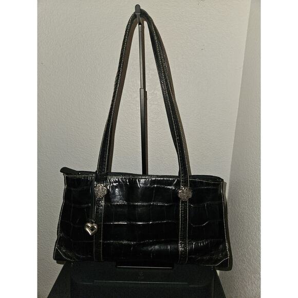 Brighton Black Croco Embossed Leather Satchel Shoulder Handbag 15x8x3 - Picture 2 of 16